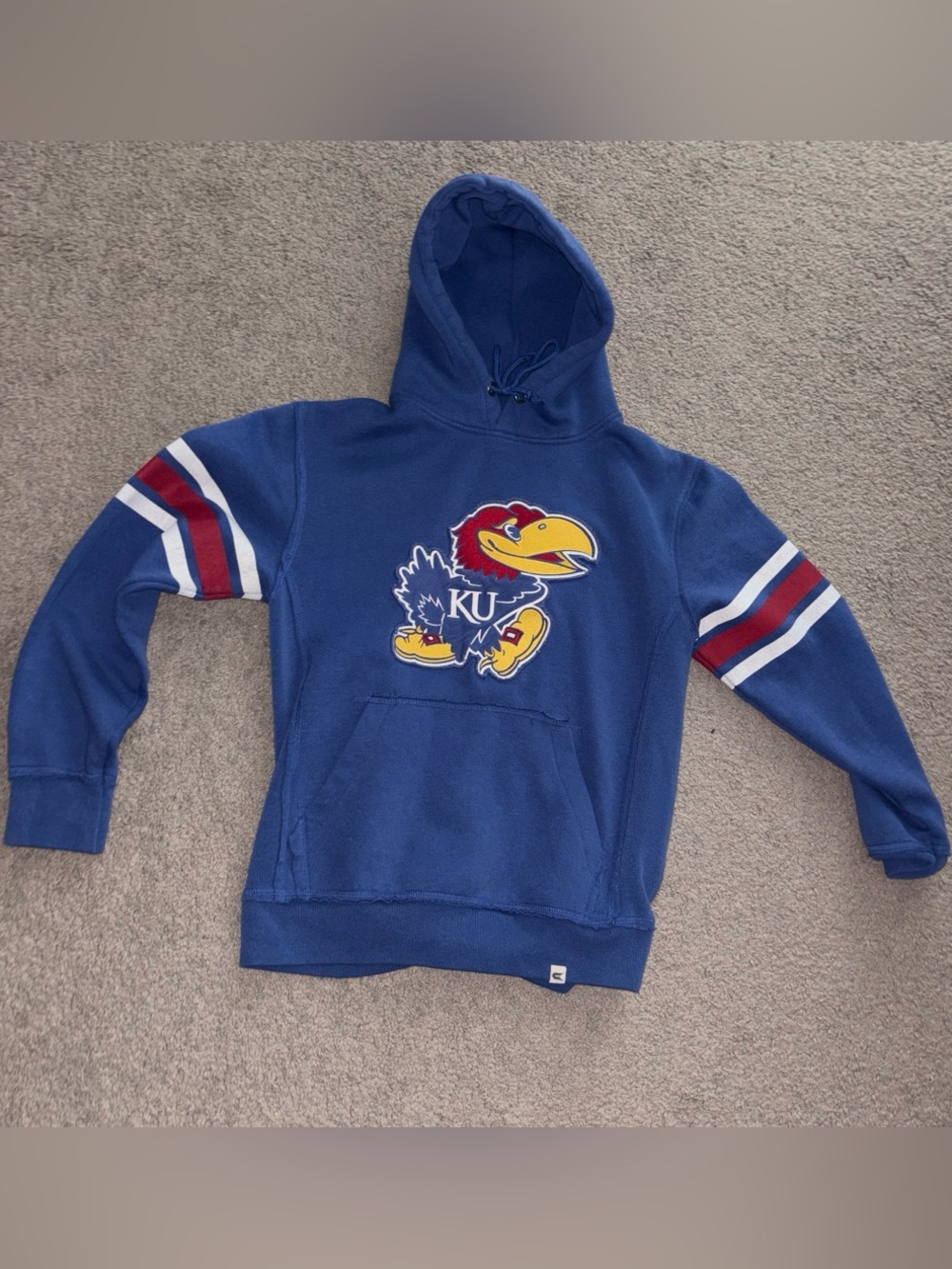 Colosseum Blue KU Jayhawk Pullover Hoodie with Red & White Stripes